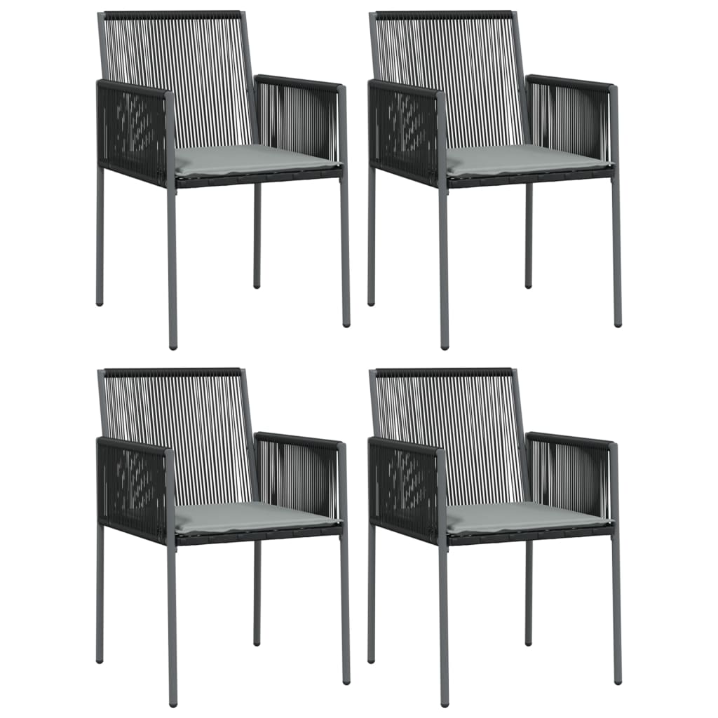5-tlg. Garten-Essgruppe mit Kissen Schwarz Poly Rattan & Stahl