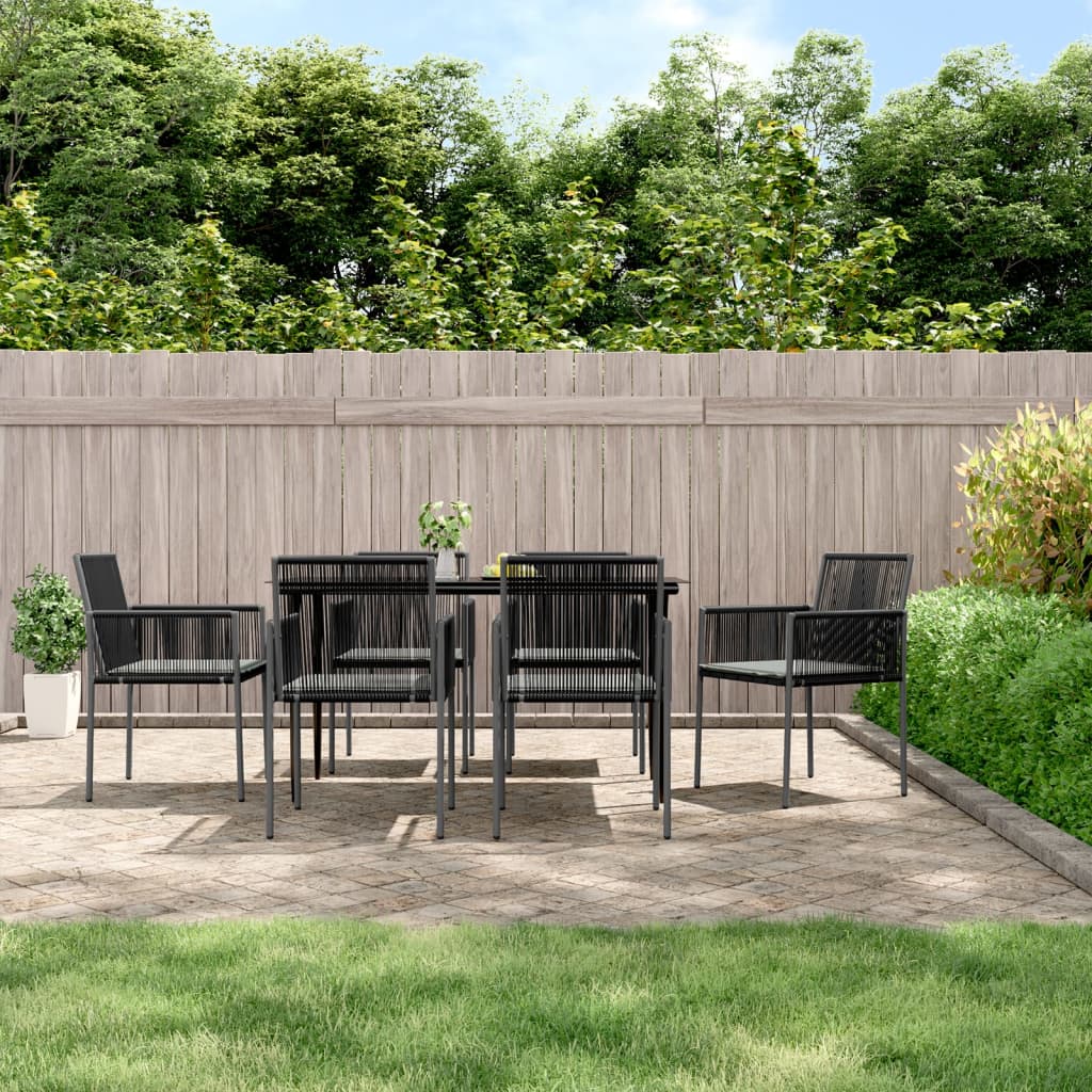 7-tlg. Garten-Essgruppe mit Kissen Schwarz Poly Rattan & Stahl