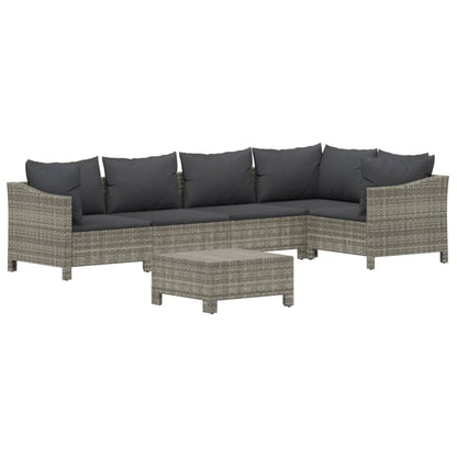 6-tlg. Garten-Lounge-Set mit Kissen Grau Poly Rattan