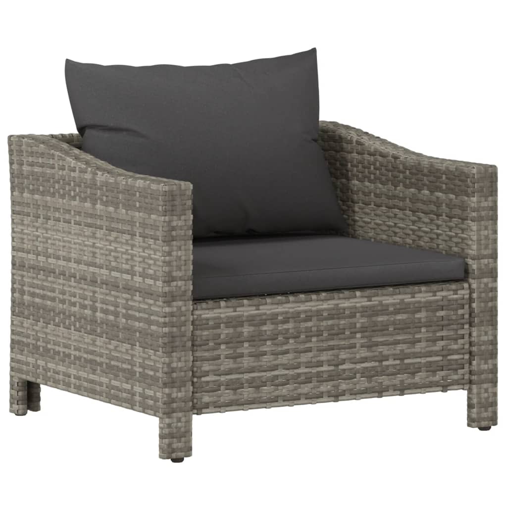 7-tlg. Garten-Lounge-Set mit Kissen Grau Poly Rattan