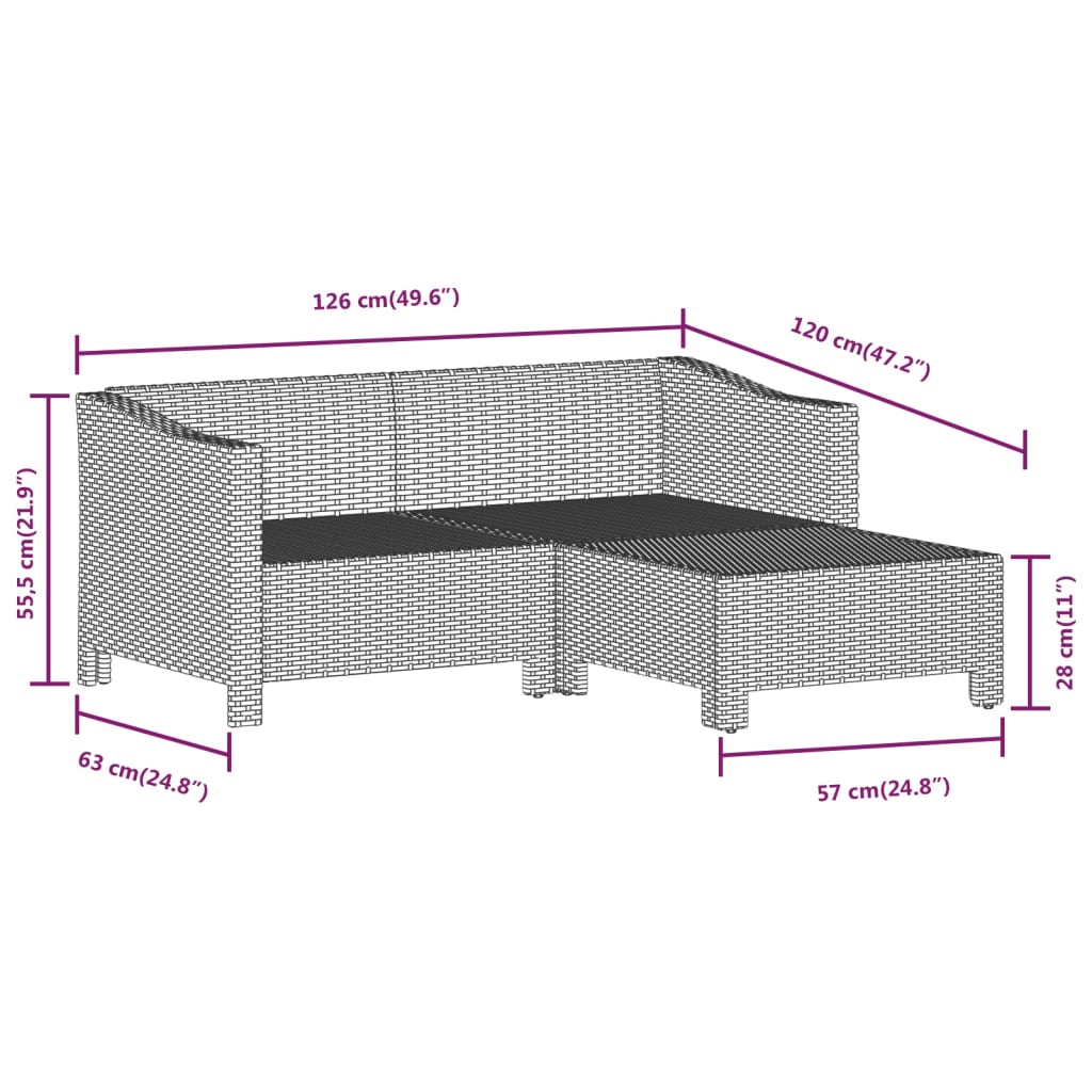 6-tlg. Garten-Lounge-Set mit Kissen Grau Poly Rattan