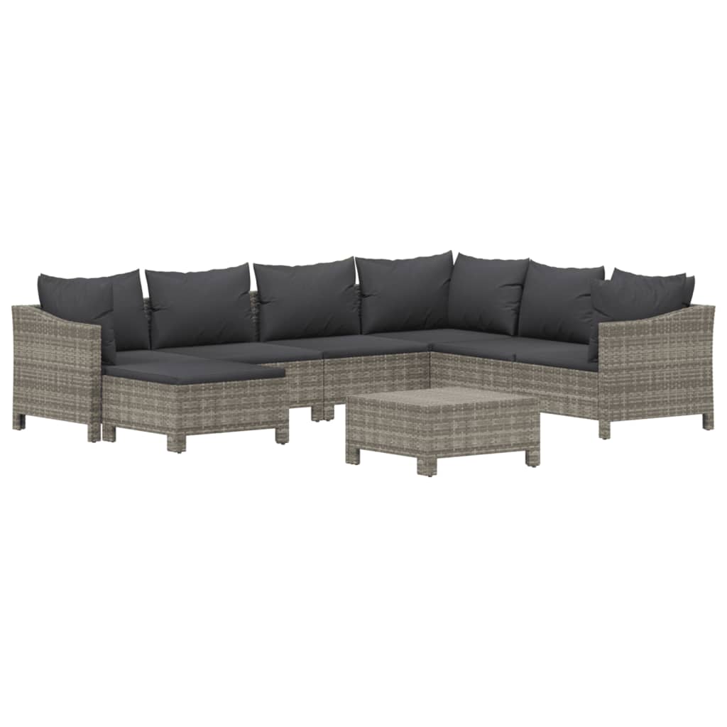 8-tlg. Garten-Lounge-Set mit Kissen Grau Poly Rattan