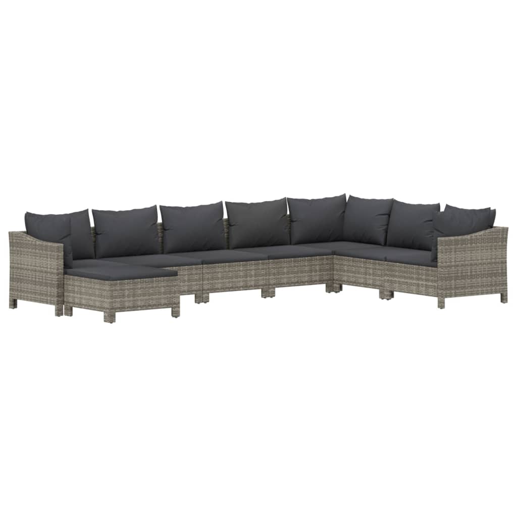 8-tlg. Garten-Lounge-Set mit Kissen Grau Poly Rattan