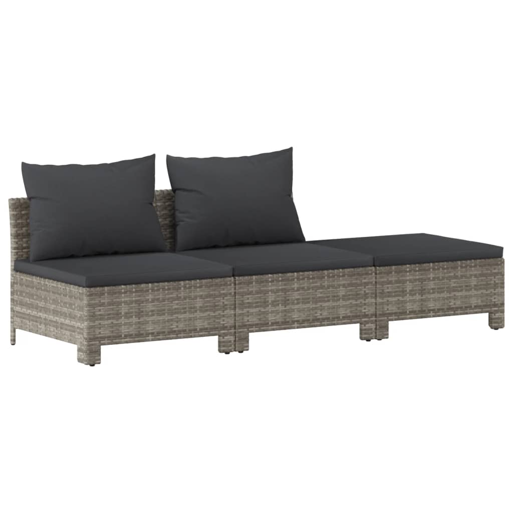 9-tlg. Garten-Lounge-Set mit Kissen Grau Poly Rattan