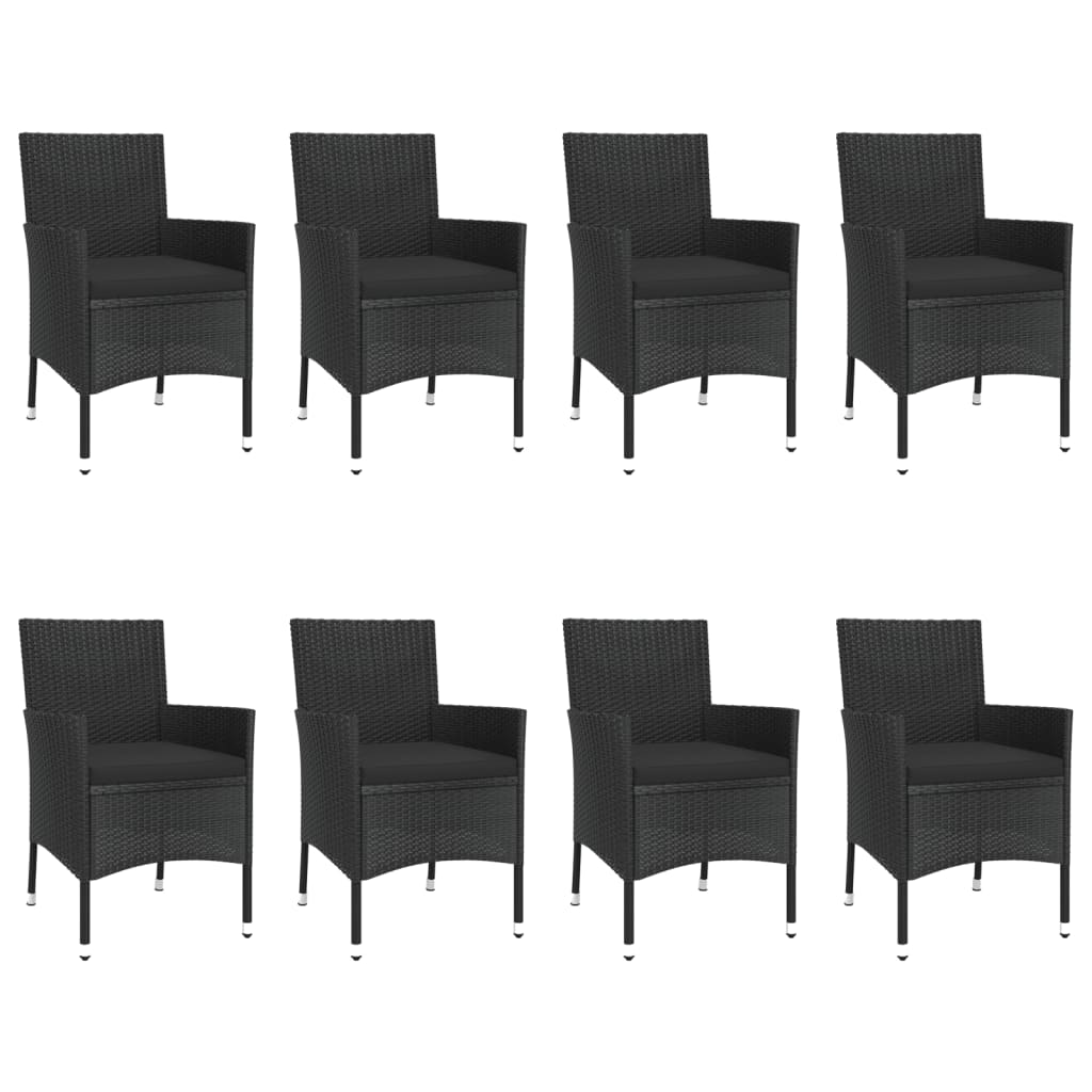 9-tlg. Garten-Essgruppe mit Kissen Schwarz Poly Rattan