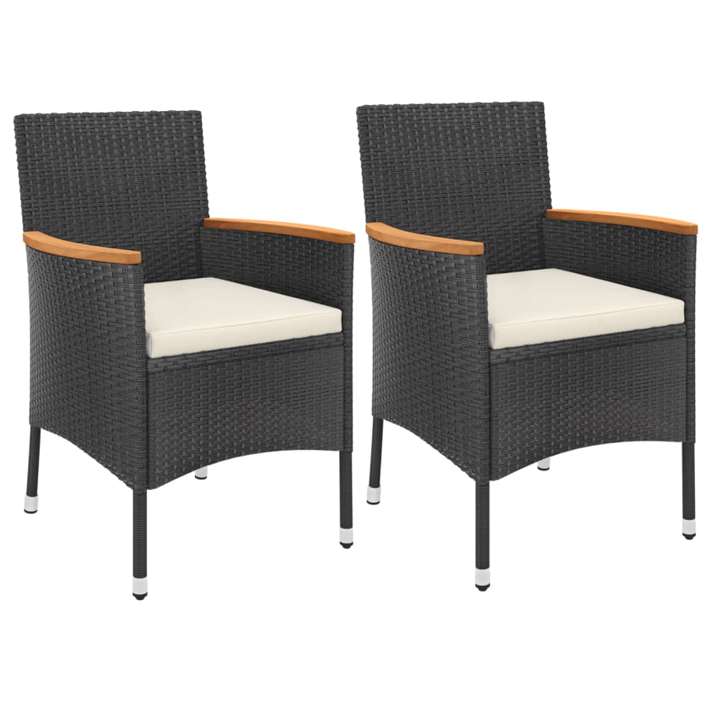 3-tlg. Garten-Bistro-Set mit Kissen Schwarz Poly Rattan