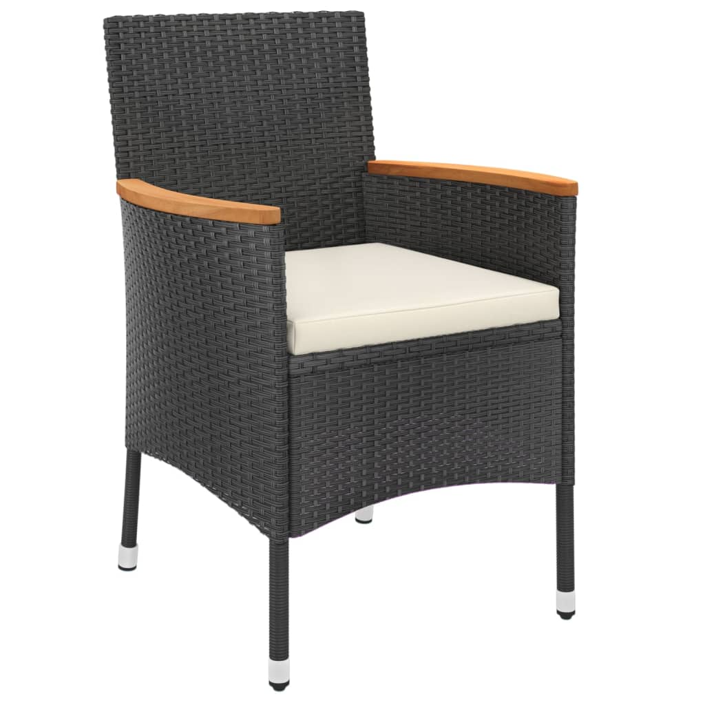 3-tlg. Garten-Bistro-Set mit Kissen Schwarz Poly Rattan
