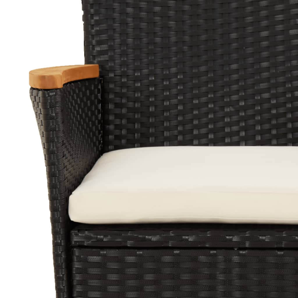 3-tlg. Garten-Bistro-Set mit Kissen Schwarz Poly Rattan