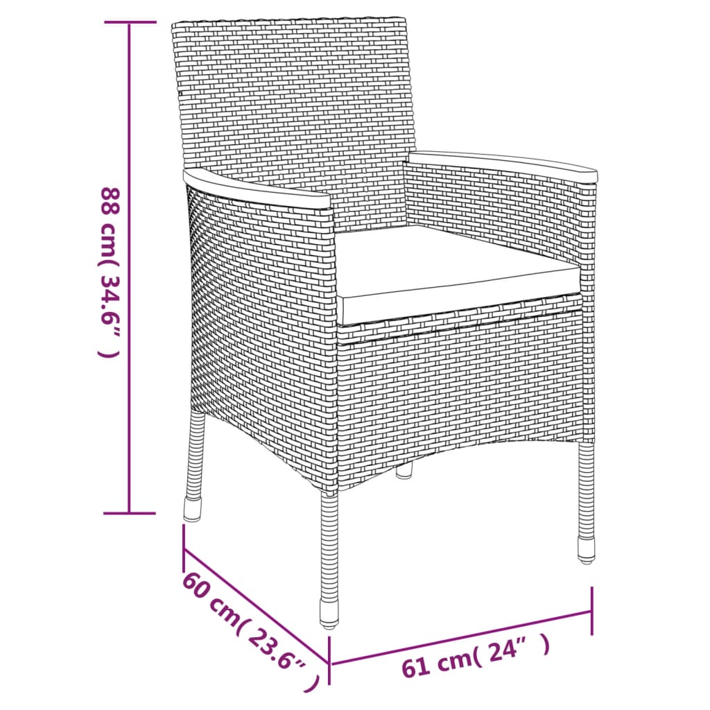 3-tlg. Garten-Bistro-Set mit Kissen Schwarz Poly Rattan