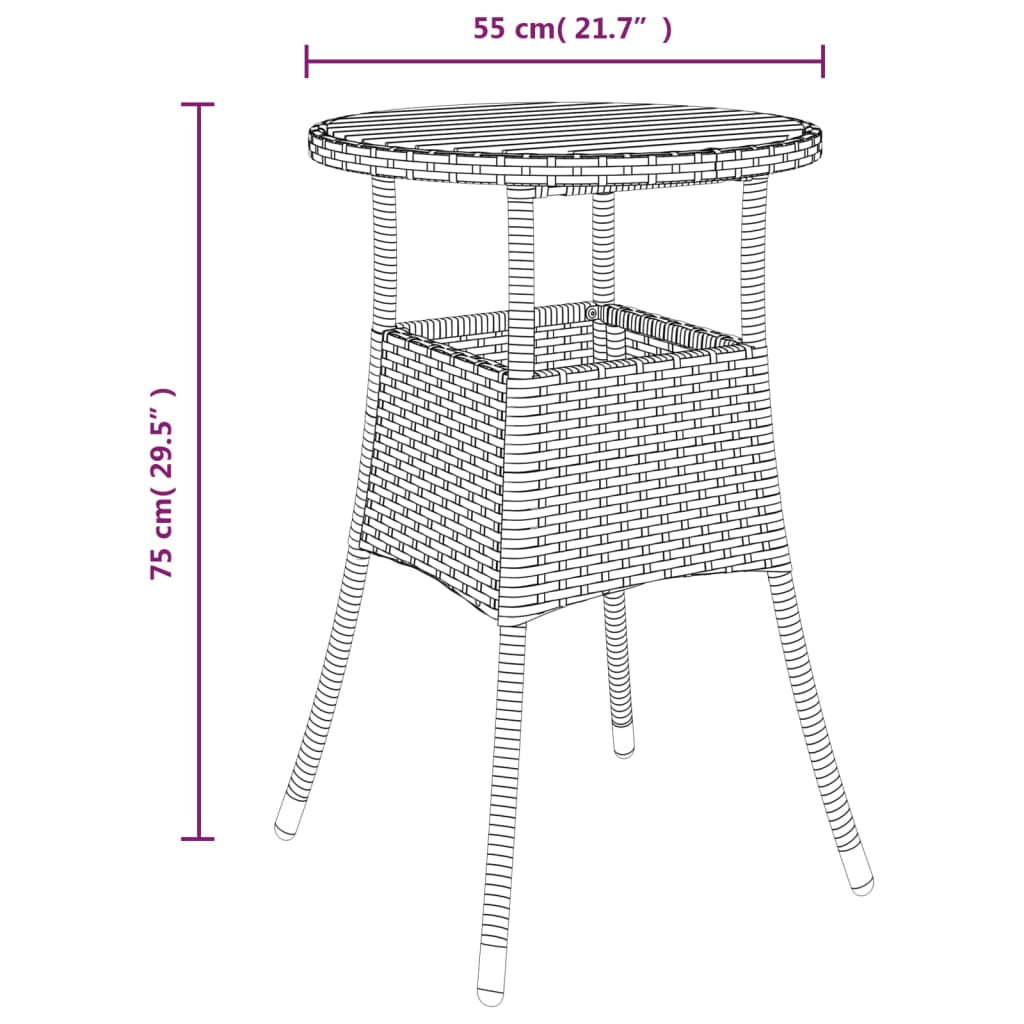 3-tlg. Garten-Bistro-Set mit Kissen Schwarz Poly Rattan