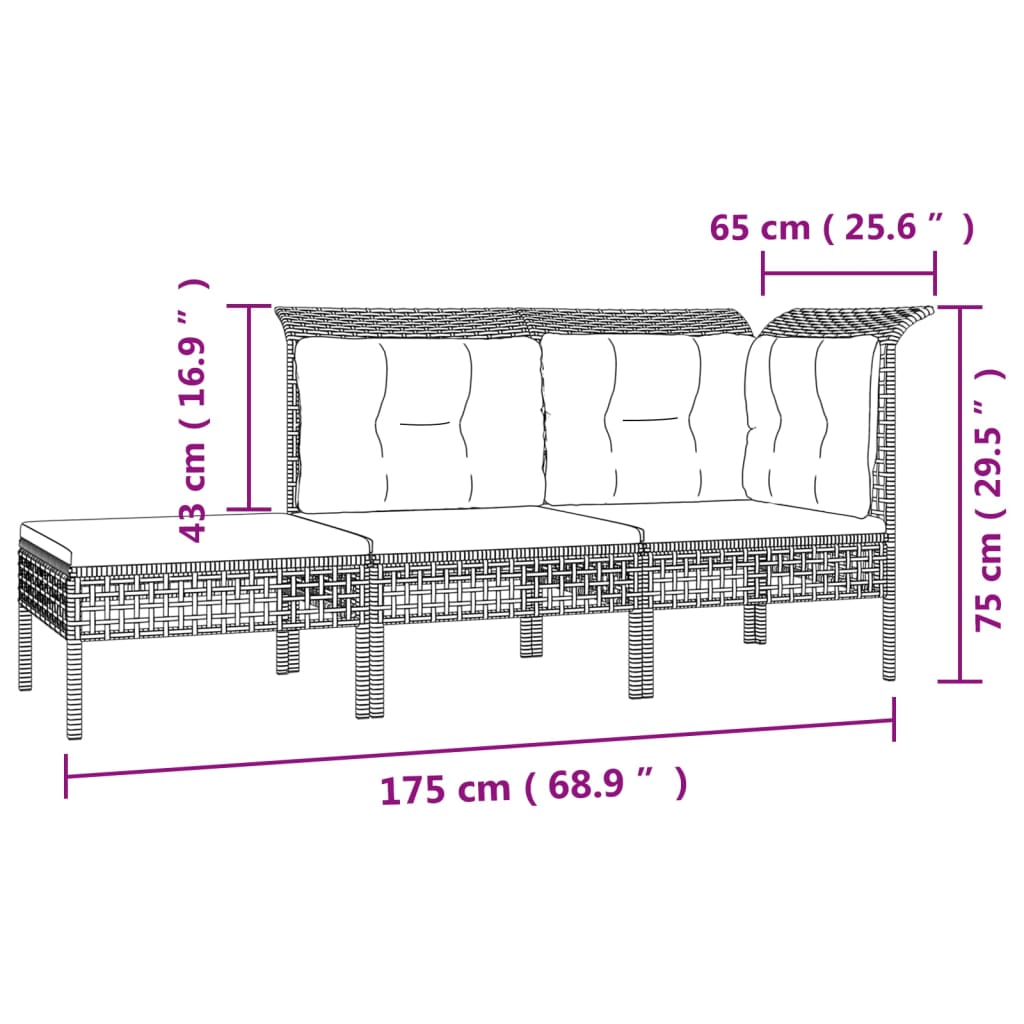 10-tlg. Garten-Lounge-Set mit Kissen Grau Poly Rattan