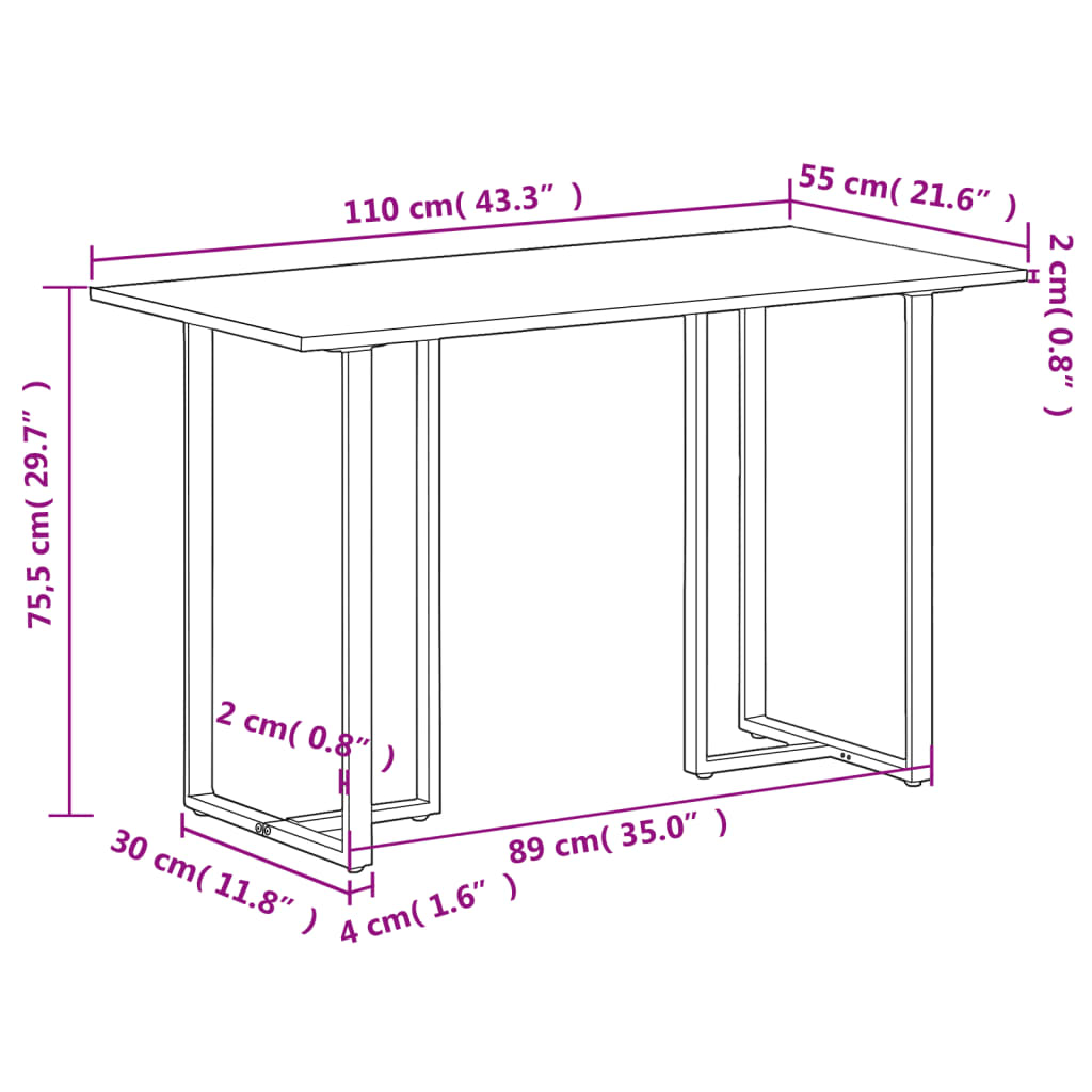 Esstisch 110x55x75,5 cm Massivholz Mango