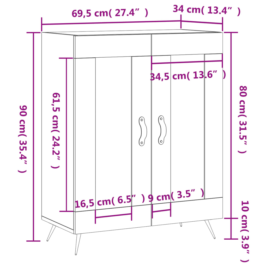 Sideboard Hochglanz-Weiß 69,5x34x90 cm Holzwerkstoff
