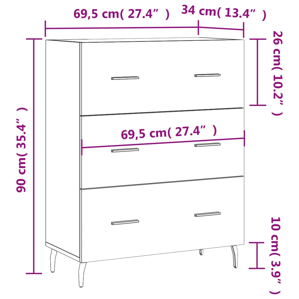 Sideboard Grau Sonoma 69,5x34x90 cm Holzwerkstoff