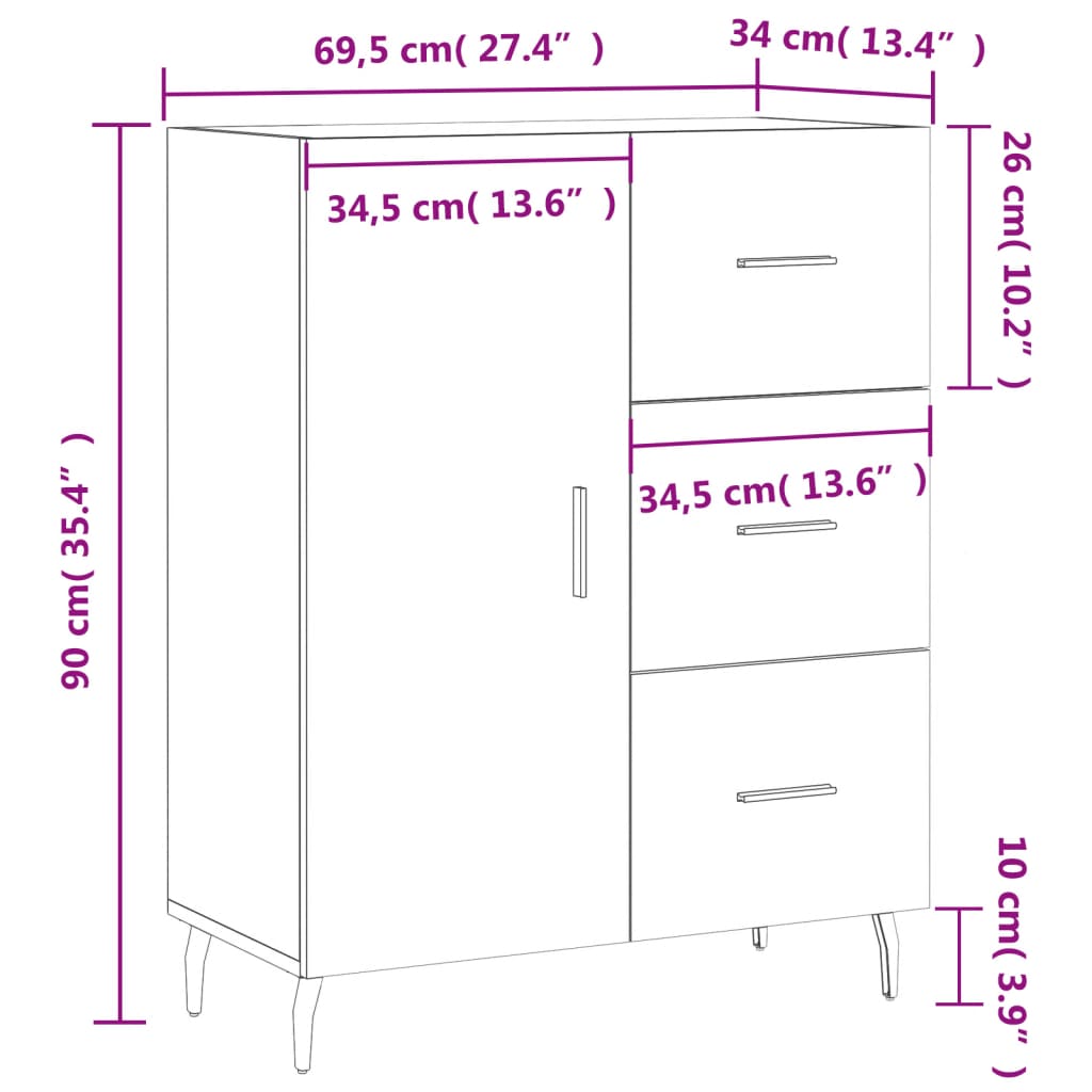 Sideboard Grau Sonoma 69,5x34x90 cm Holzwerkstoff