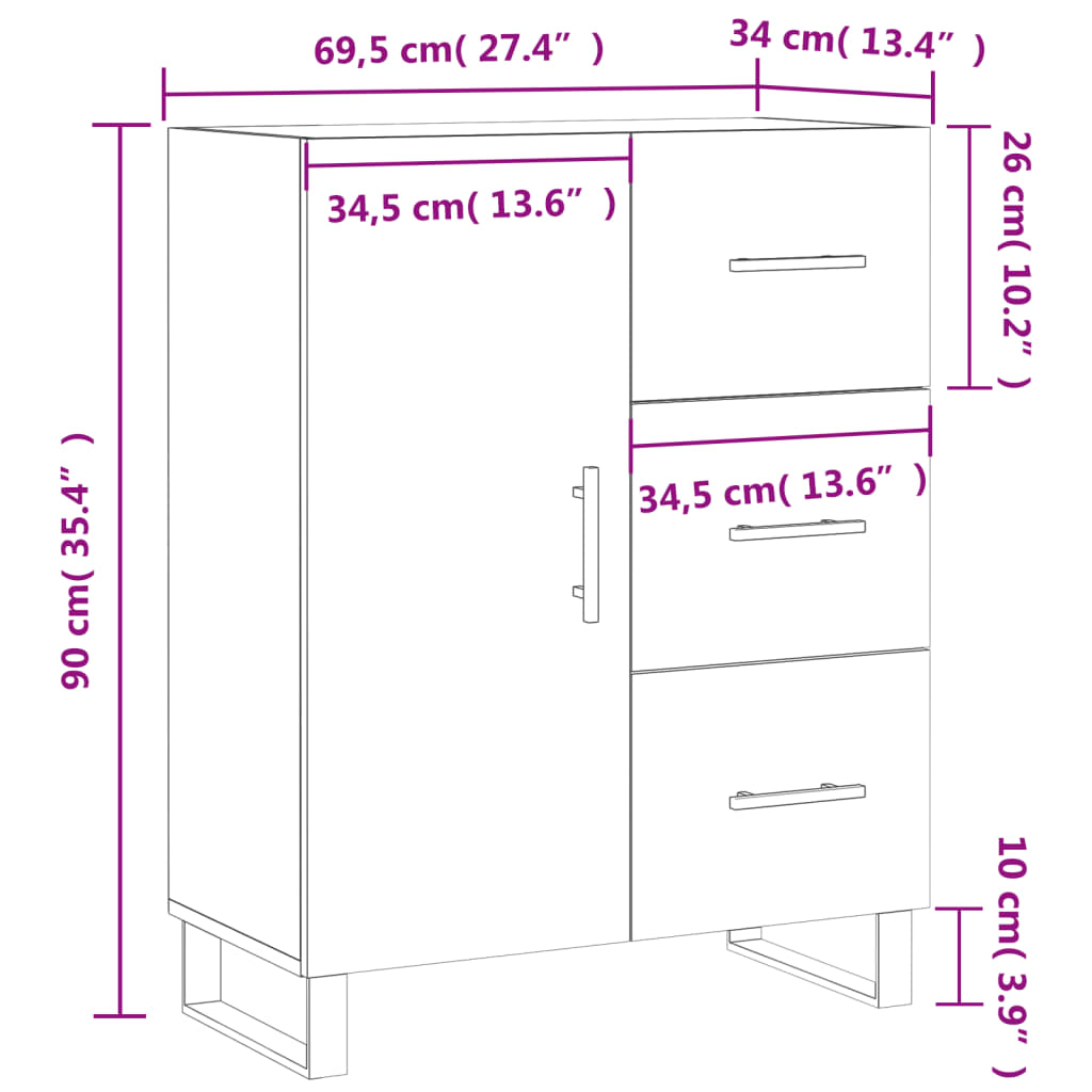 Sideboard Grau Sonoma 69,5x34x90 cm Holzwerkstoff