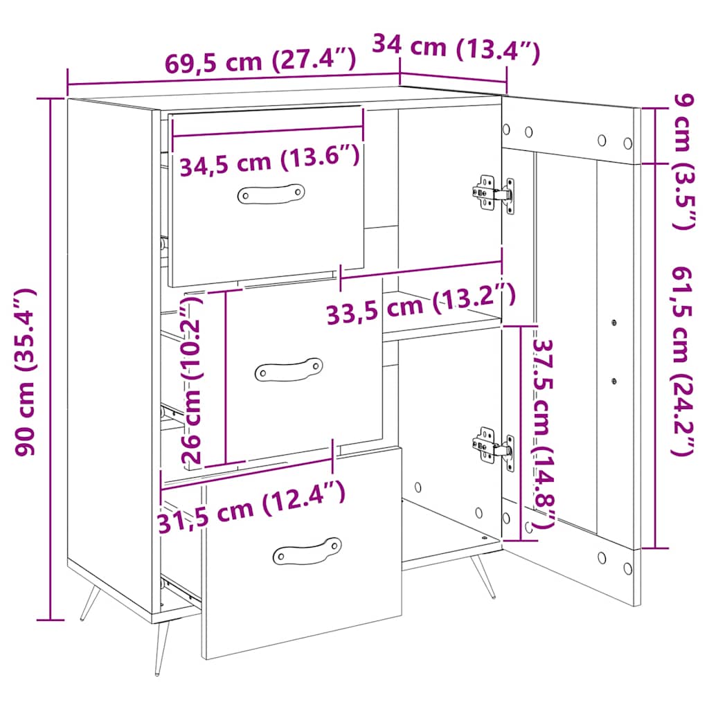 Sideboard Hochglanz-Weiß 69,5x34x90 cm Holzwerkstoff
