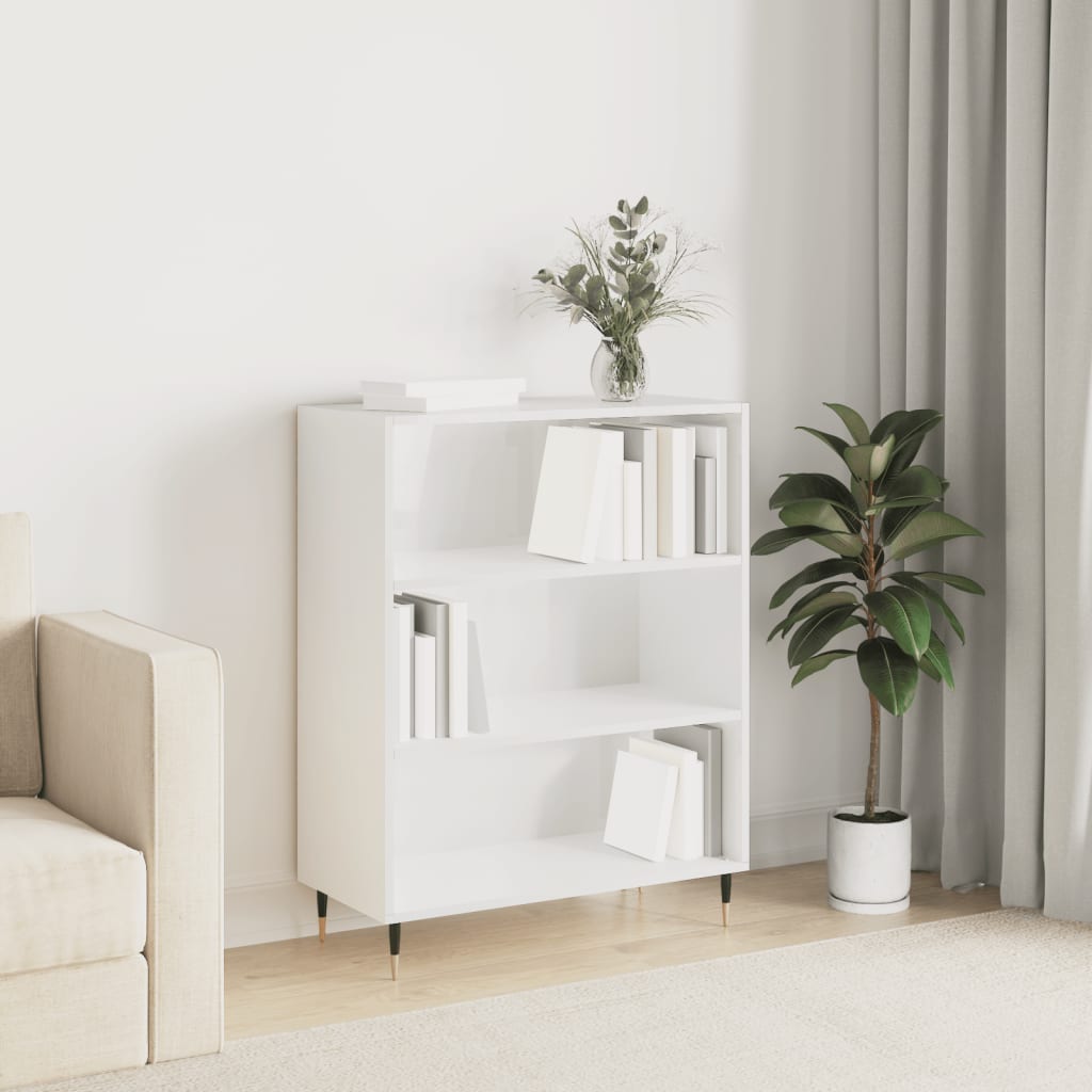 Bookcase High Gloss White 69.5x32.5x90 cm Wood Material