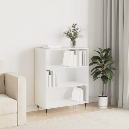 Bookcase High Gloss White 69.5x32.5x90 cm Wood Material