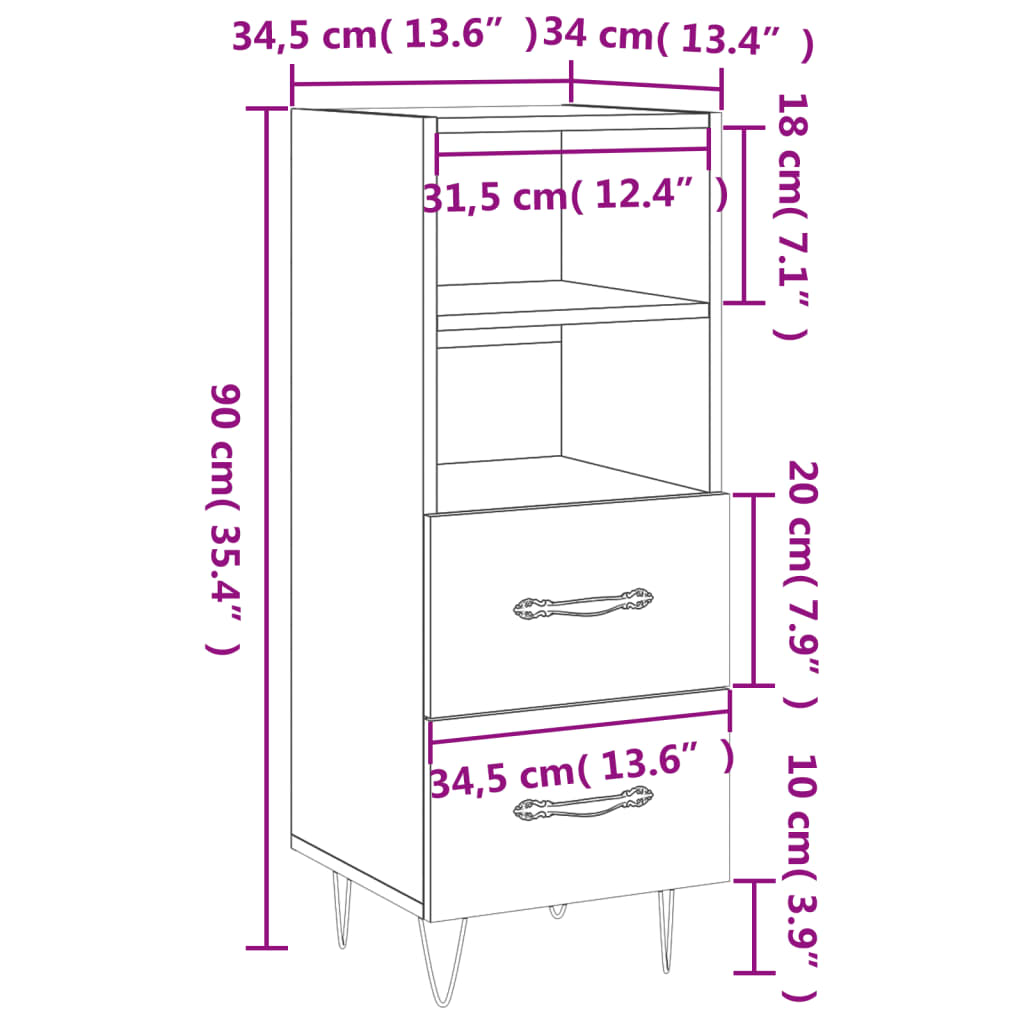 Sideboard Hochglanz-Weiß 34,5x34x90 cm Holzwerkstoff