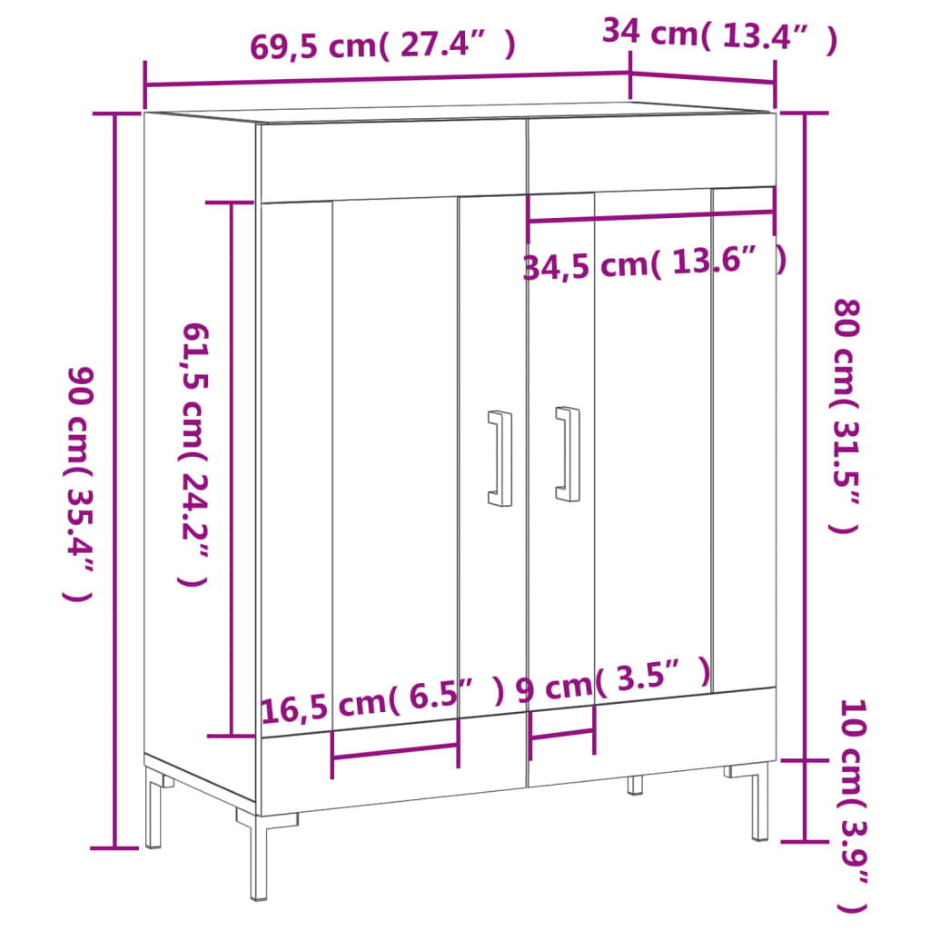 Sideboard Weiß 69,5x34x90 cm Holzwerkstoff