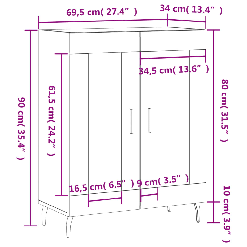 Sideboard Weiß 69,5x34x90 cm Holzwerkstoff