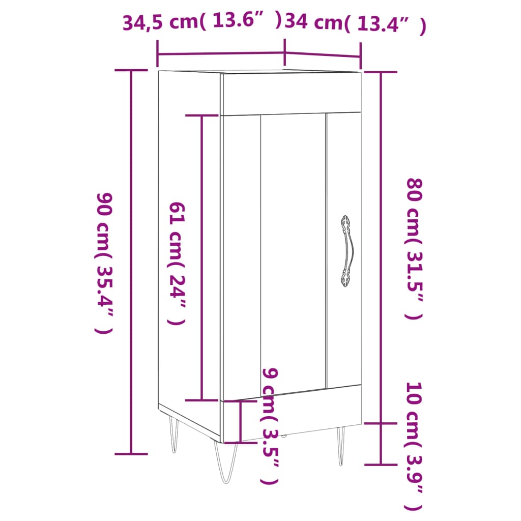 Sideboard Sonoma-Eiche 34,5x34x90 cm Holzwerkstoff