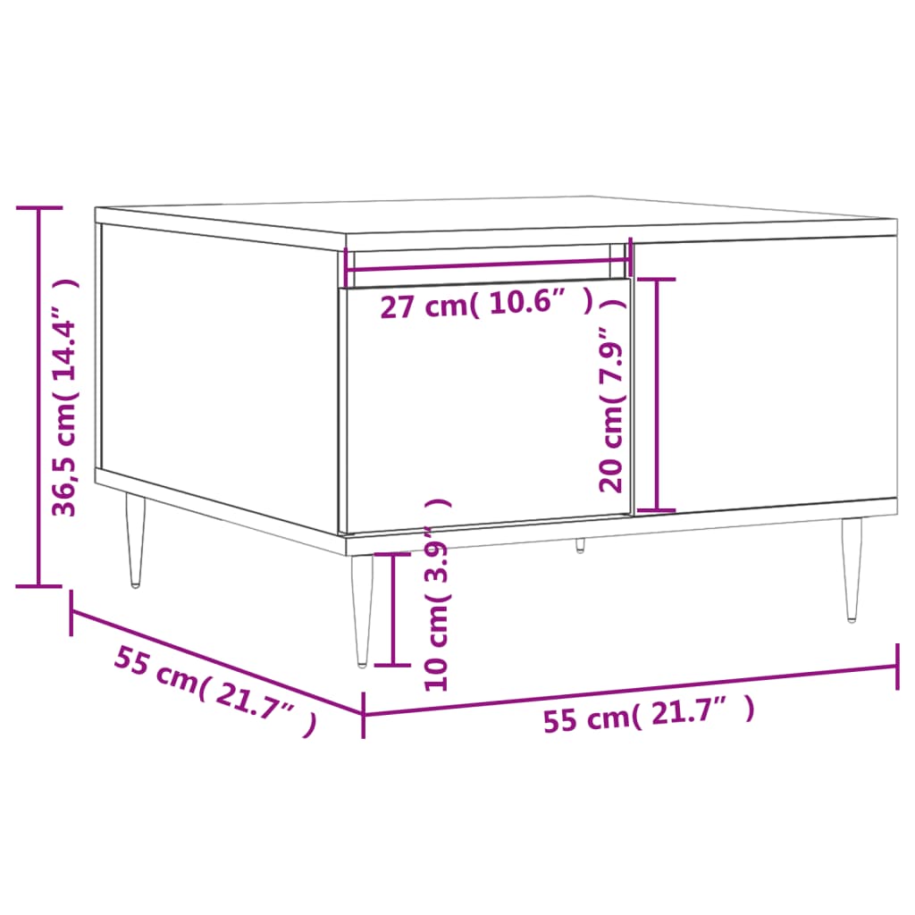 Table basse gris béton 55x55x36,5 cm en bois