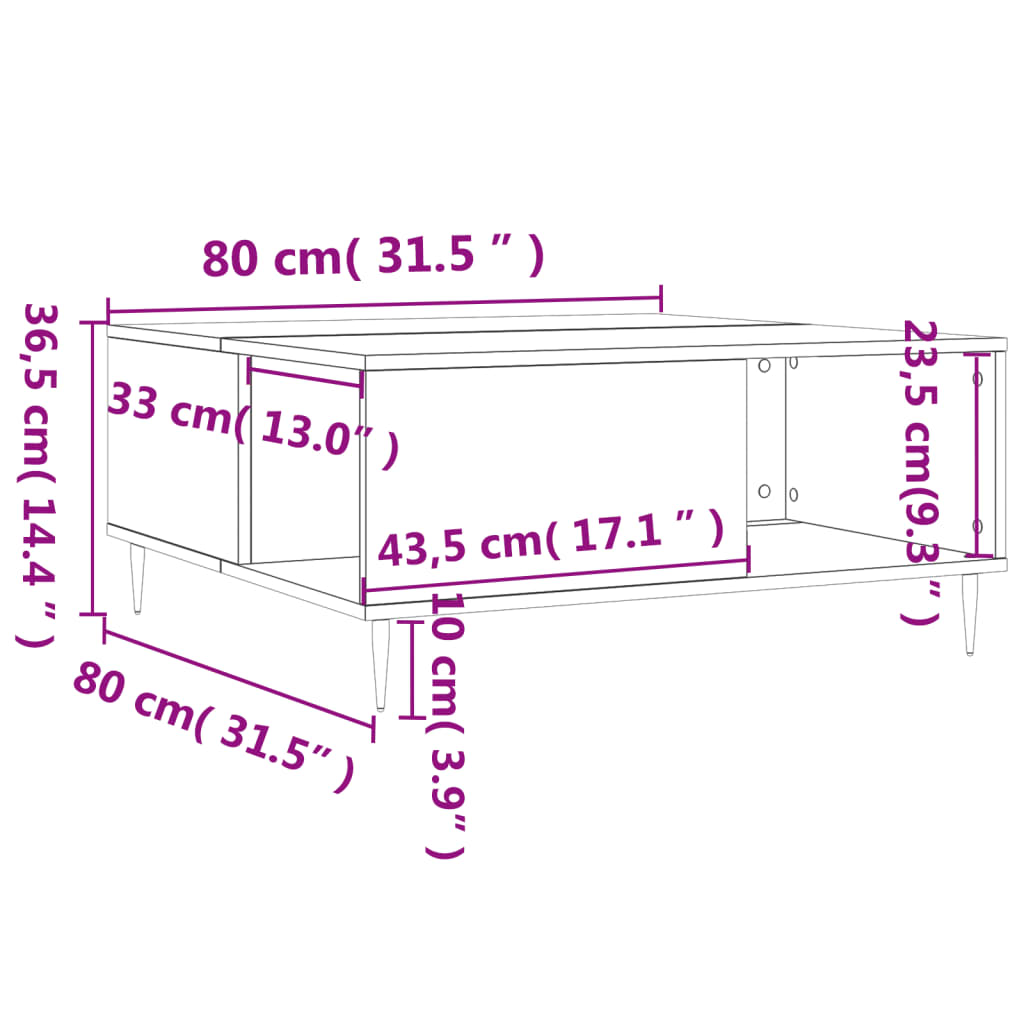 Table basse gris béton 80x80x36,5 cm en bois