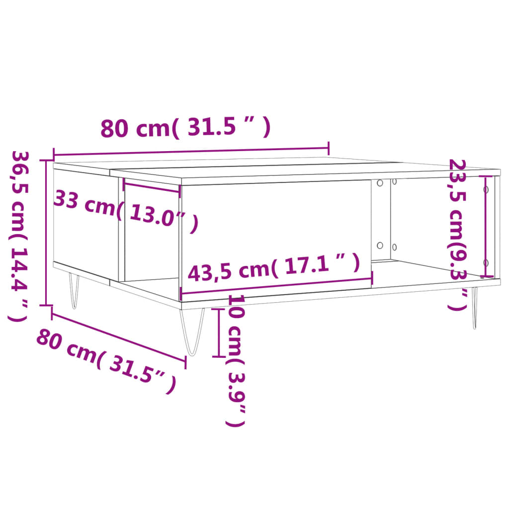 Table basse chêne Sonoma 80x80x36,5 cm matière bois