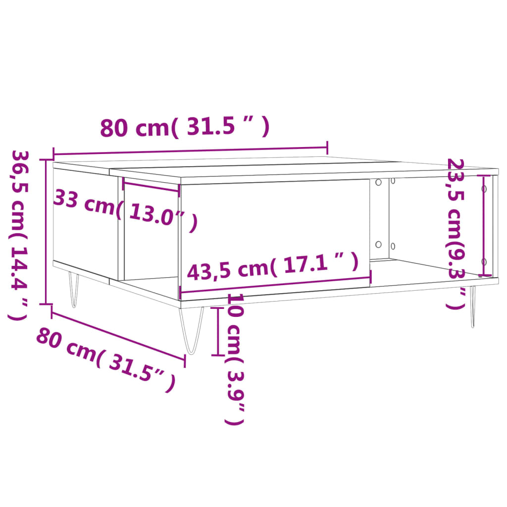 Table basse gris béton 80x80x36,5 cm en bois