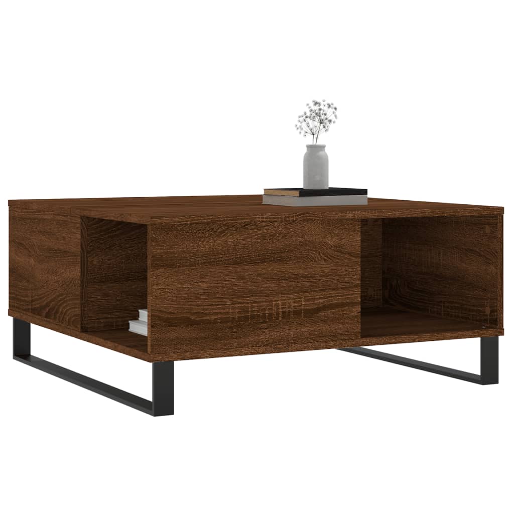 Table basse aspect chêne marron 80x80x36,5 cm en bois