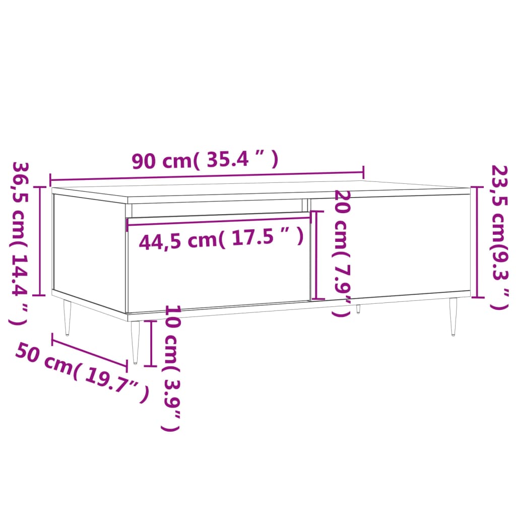 Couchtisch Betongrau 90x50x36,5 cm Holzwerkstoff