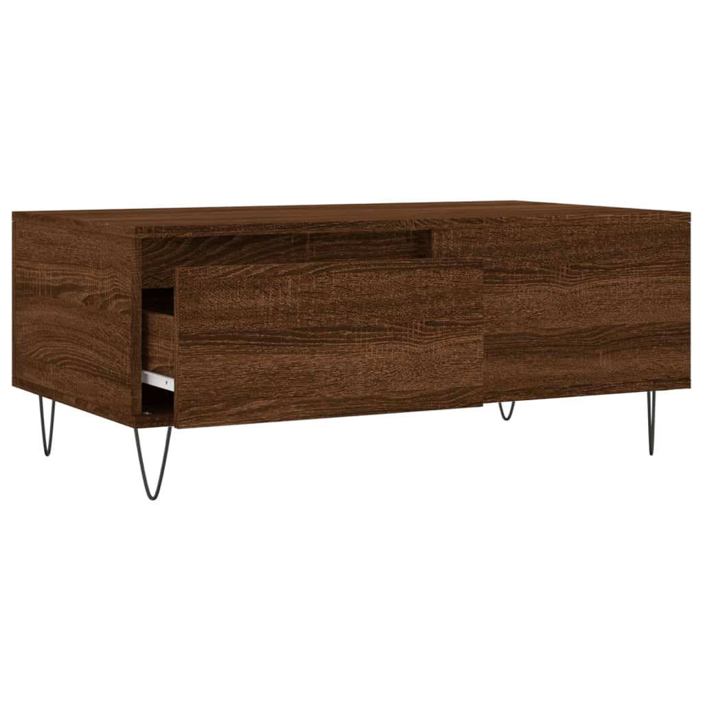 Table basse aspect chêne brun 90x50x36,5 cm en bois