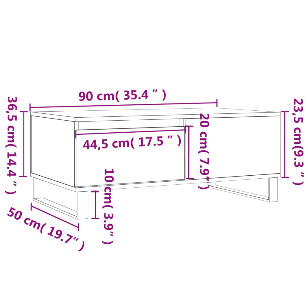 Table basse blanche 90x50x36,5 cm en bois