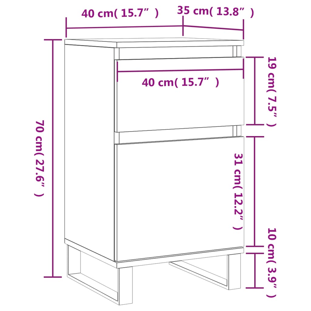 Sideboards 2 Stk. Weiß 40x35x70 cm Holzwerkstoff