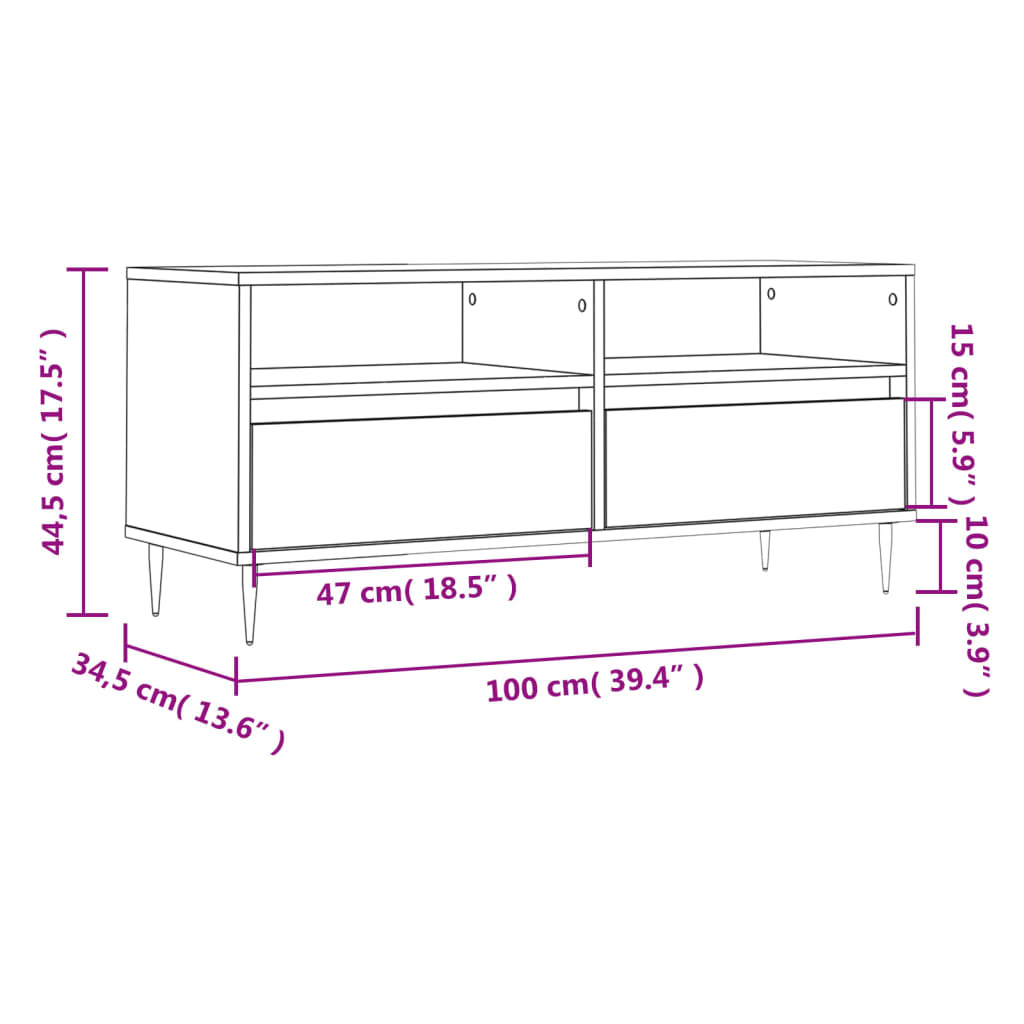 Meuble TV gris béton 100x34,5x44,5 cm en bois