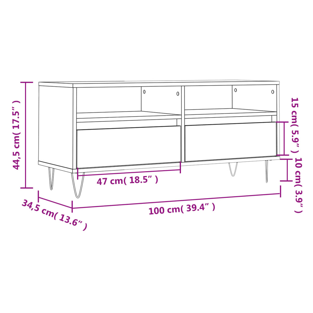 Meuble TV gris béton 100x34,5x44,5 cm en bois