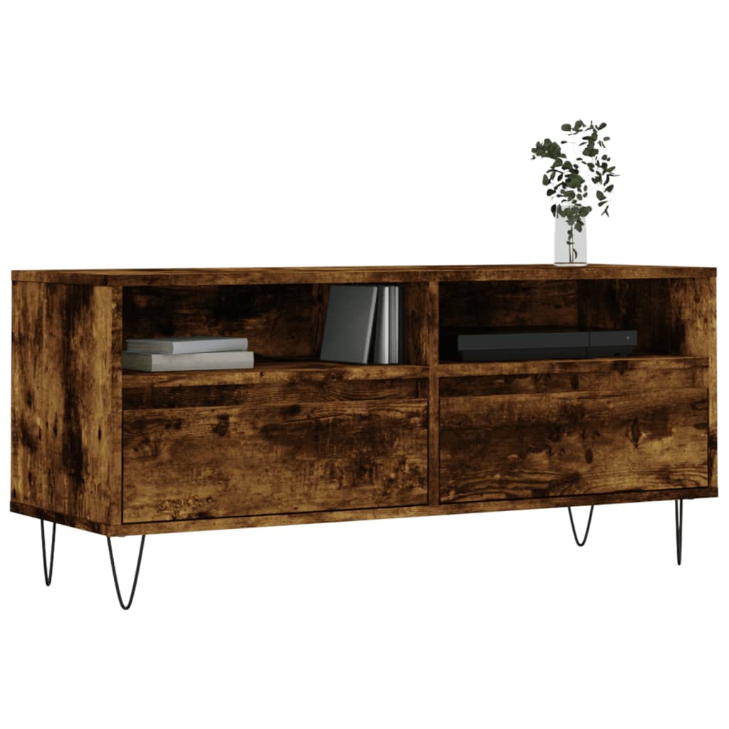 Meuble TV chêne fumé 100x34,5x44,5 cm matériau bois