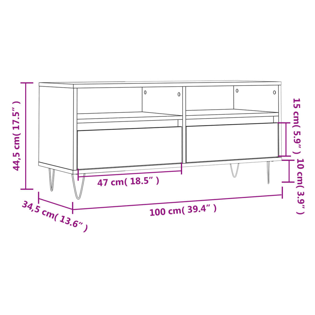 Meuble TV chêne fumé 100x34,5x44,5 cm matériau bois