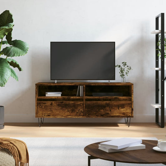 Meuble TV chêne fumé 100x34,5x44,5 cm matériau bois