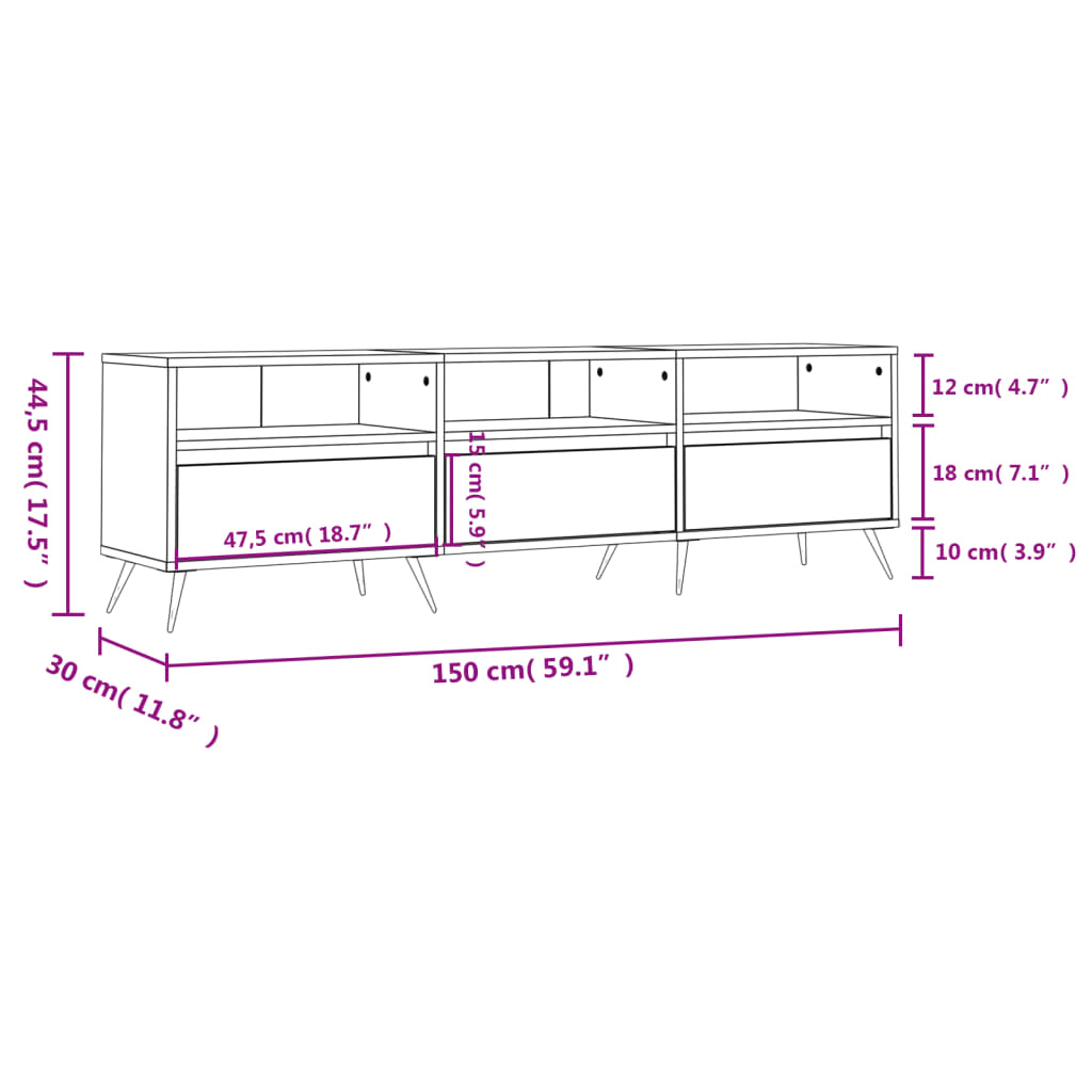 Meuble TV gris béton 150x30x44,5 cm en bois