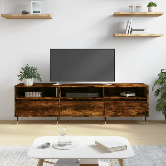 Meuble TV chêne fumé 150x30x44,5 cm matériau bois