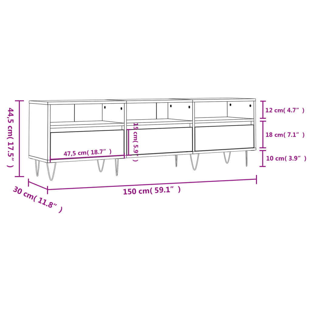 Meuble TV gris béton 150x30x44,5 cm en bois