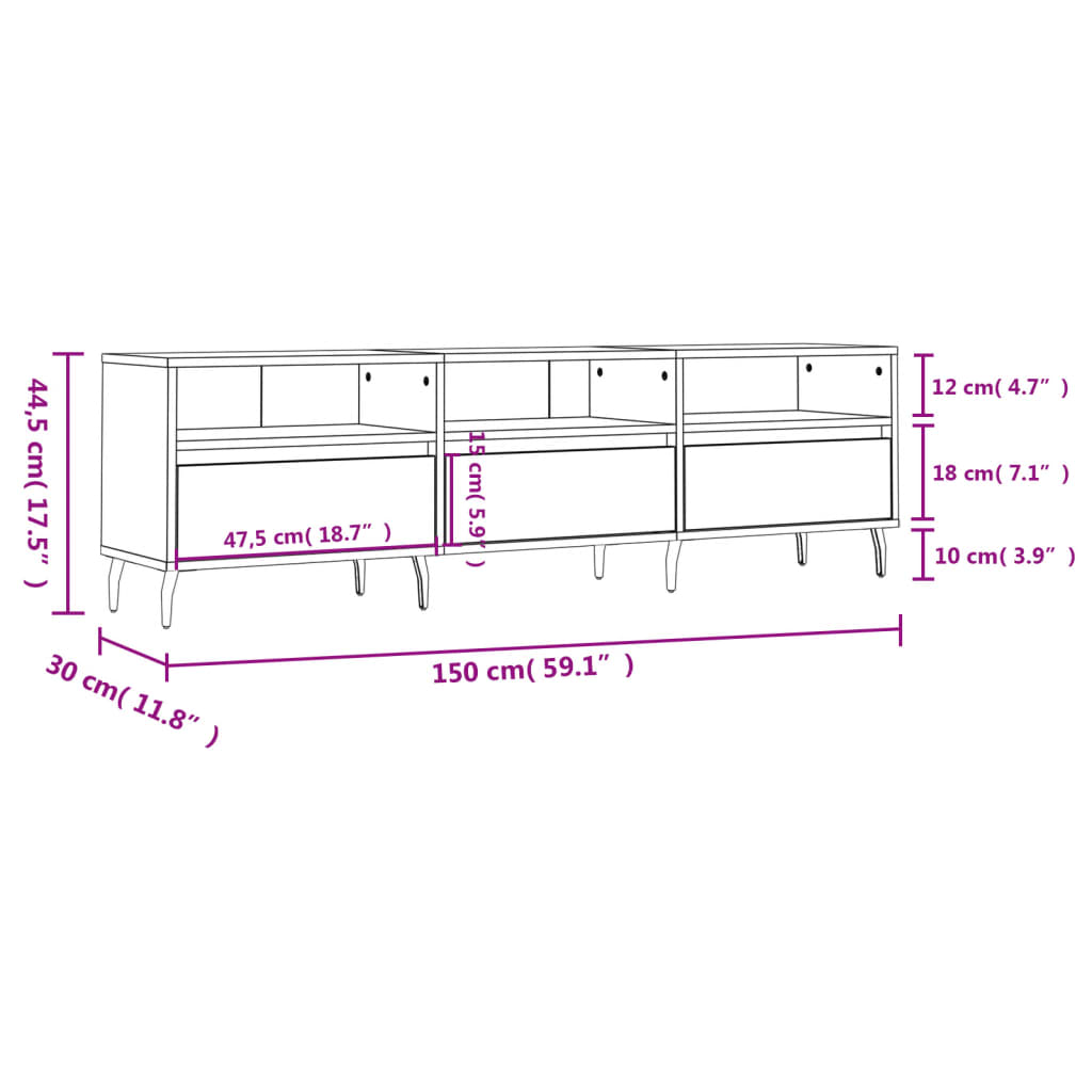 Meuble TV gris béton 150x30x44,5 cm en bois