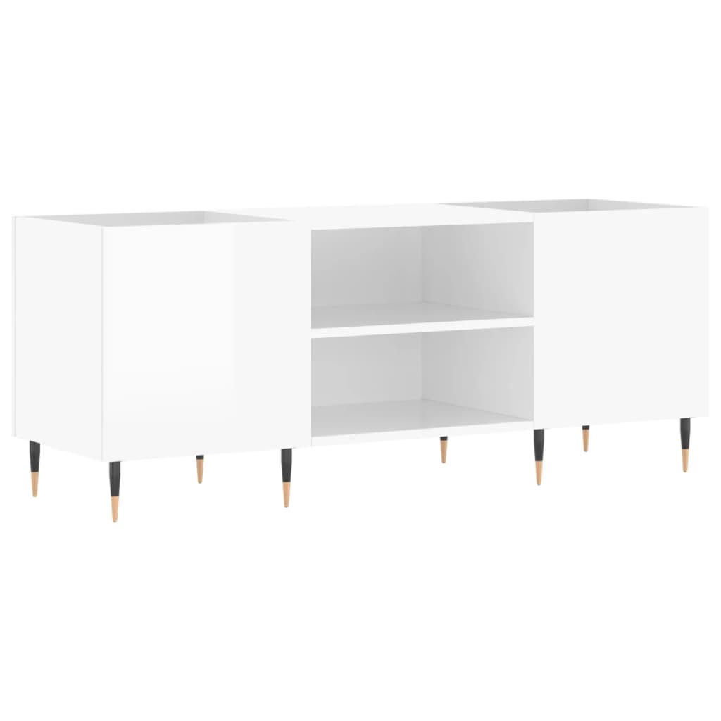 Record Cabinet High Gloss White 121x38x48 cm Wood Material