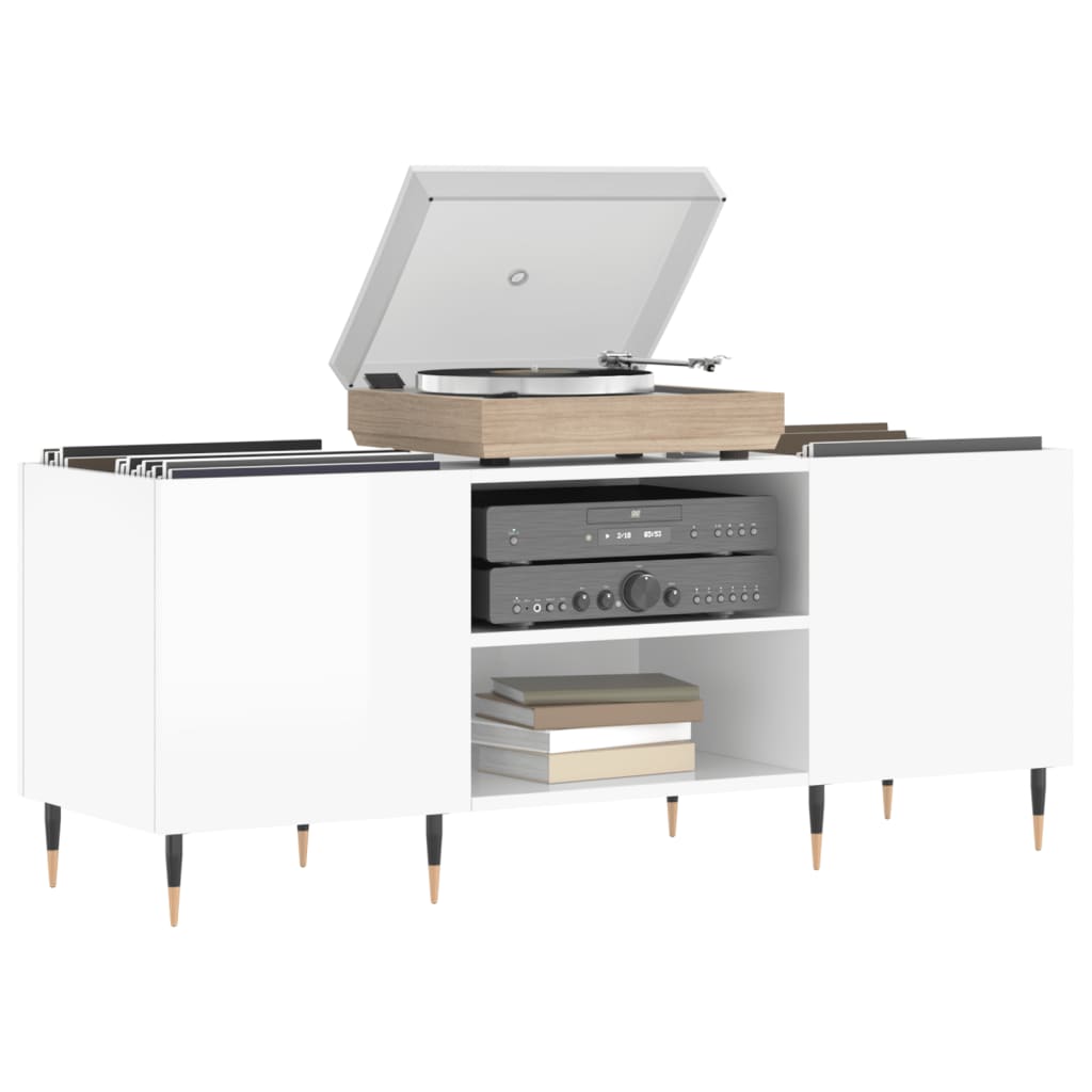 Record Cabinet High Gloss White 121x38x48 cm Wood Material