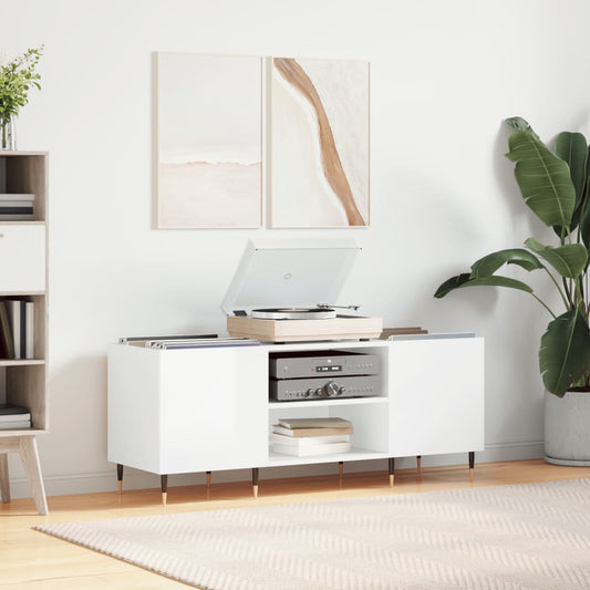 Record Cabinet High Gloss White 121x38x48 cm Wood Material