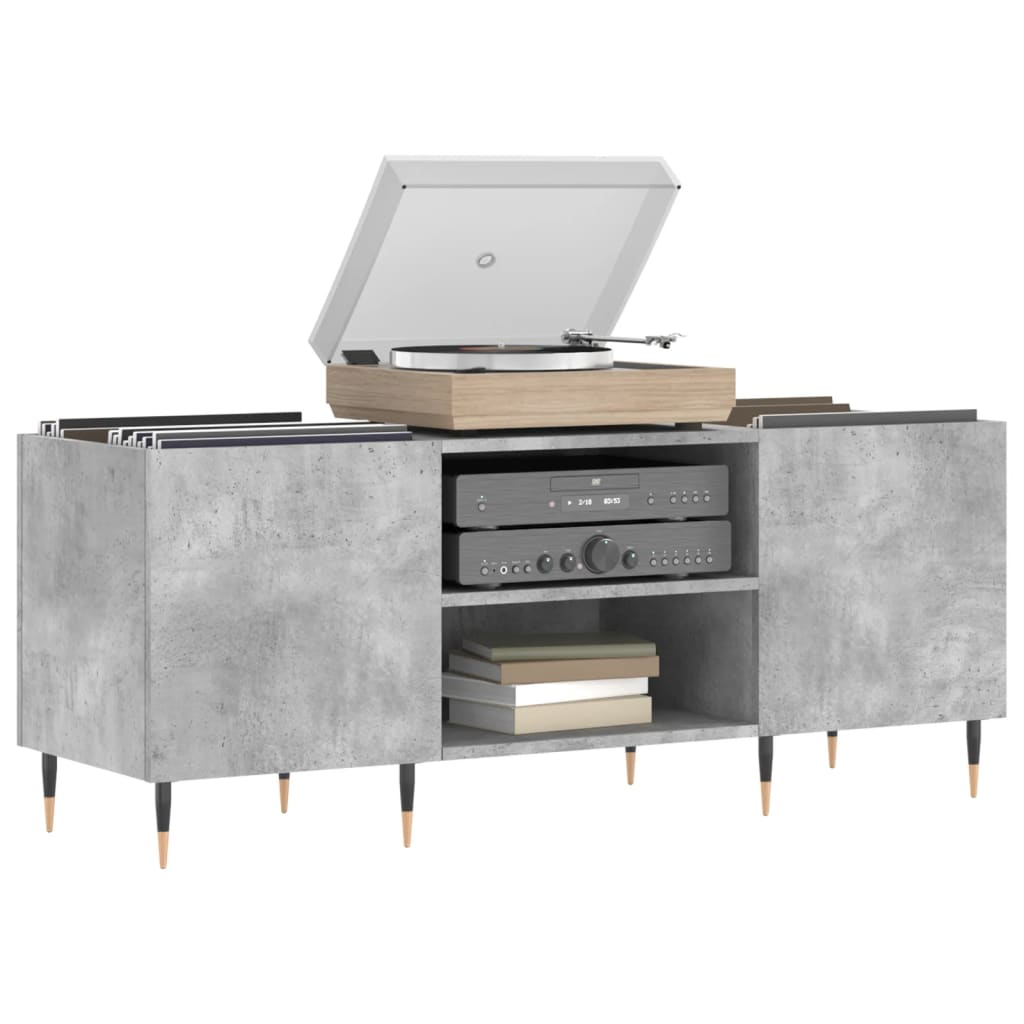 Record Cabinet Concrete Grey 121x38x48 cm Wood Material
