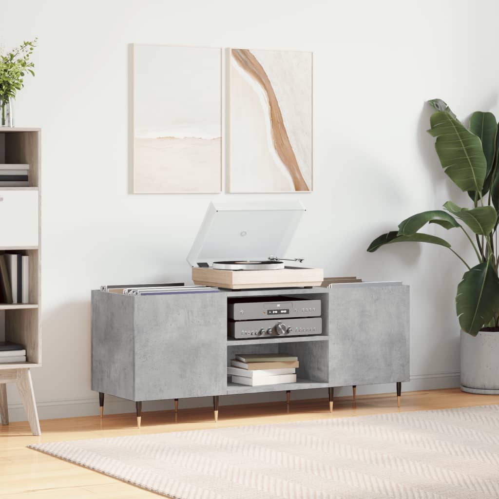 Record Cabinet Concrete Grey 121x38x48 cm Wood Material